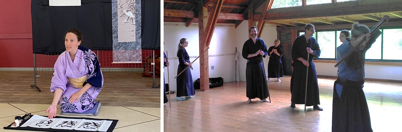 à droite coneteuse en tenu Kimono et à gauche, tenu d'entranement au combat au baton