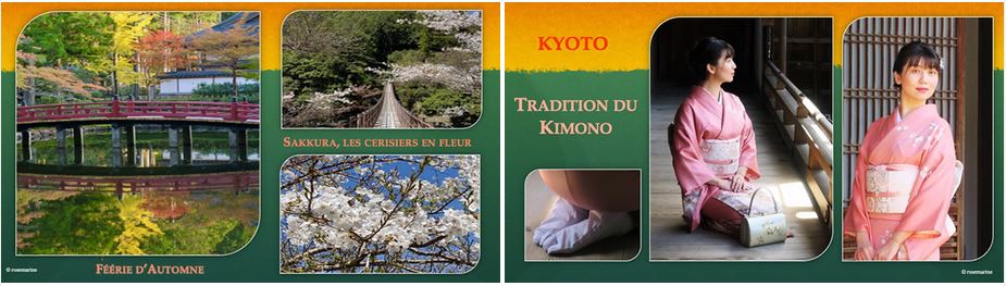 Voici deux belles photos de Rosemarine, mise en page pour son diaporama et l'impression grand format. Celle de gauche correspond à l'Automne et celle de droite au Kimono.