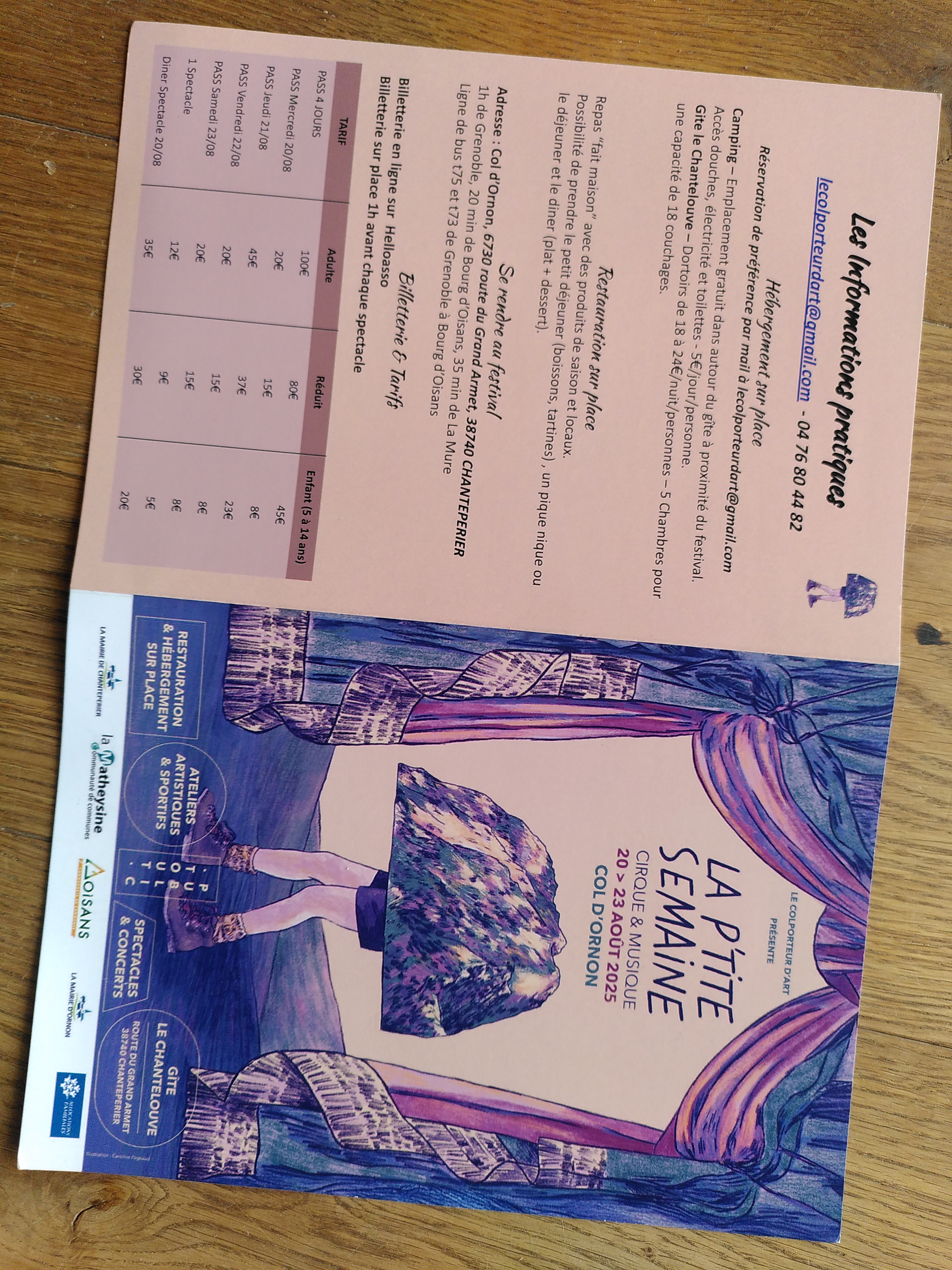 première page et infromation pratique du programme