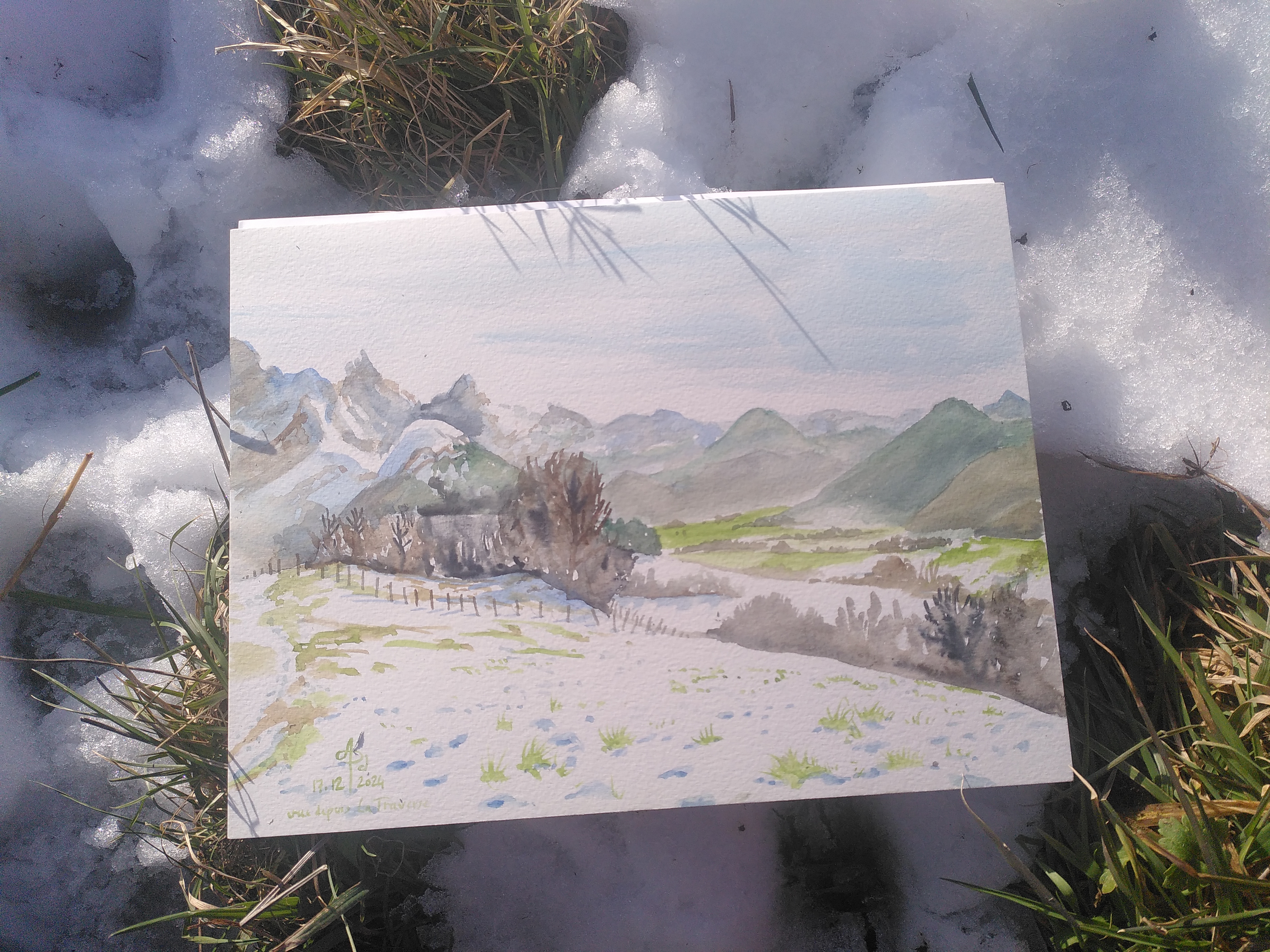 photo d'aquarelle du plateau matheysin en hiver